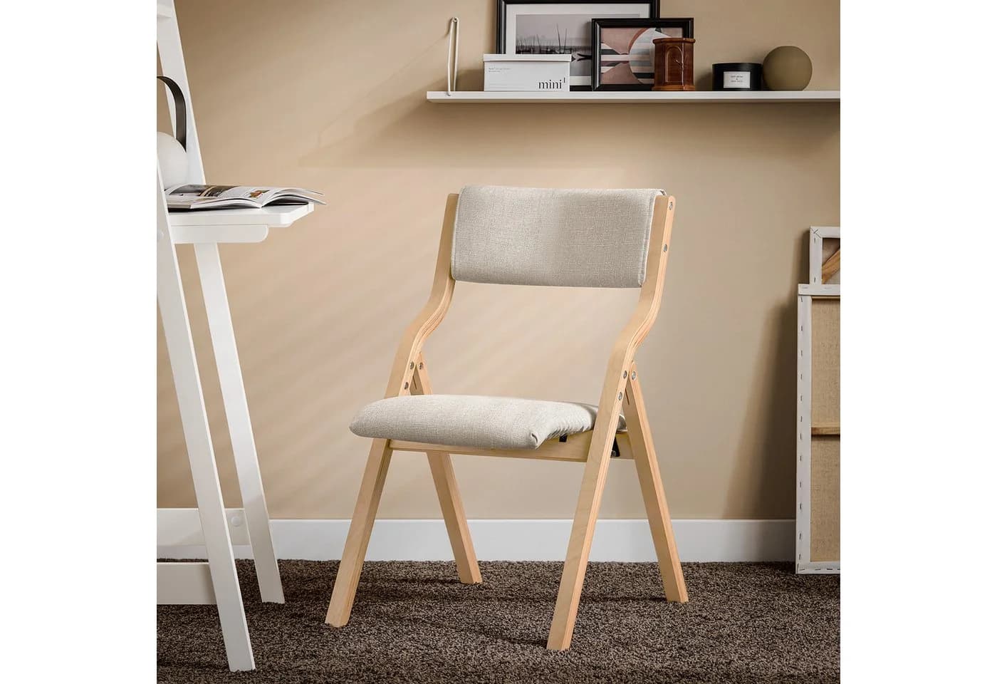 SoBuy Klappstuhl FST40 Weiß/Grau mit gepolsterter Sitzfläche
