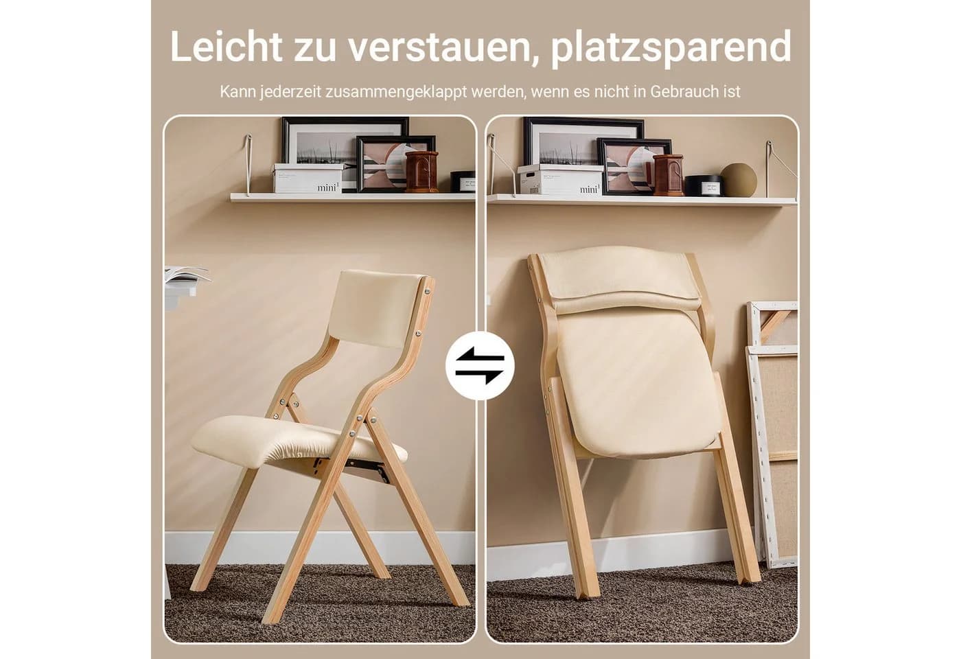 SoBuy Klappstuhl FST40 Weiß/Grau Birkenholz Gepolstert - Bild 3