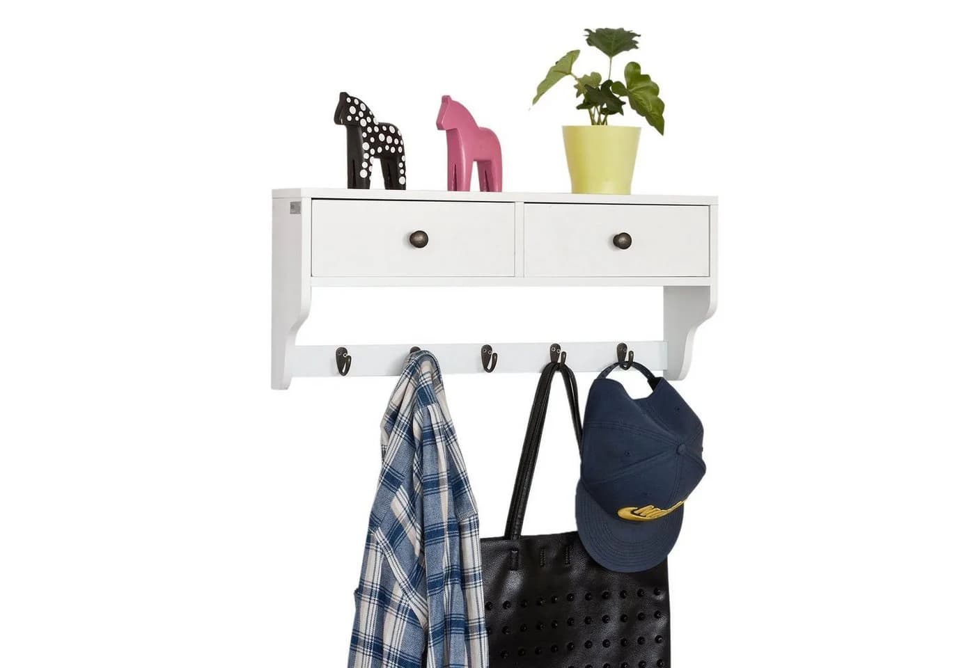 SoBuy Wandgarderobe FRG178 Weiß/Schwarz mit 2 Schubladen und 5 Haken - Bild 2