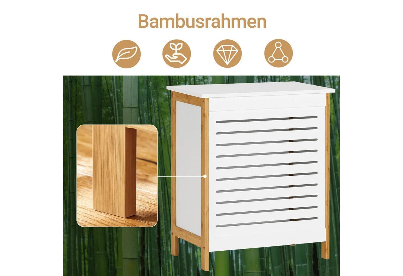 SoBuy Wäschetruhe FSS66 Weiß-Natur mit Deckel - Bild 3
