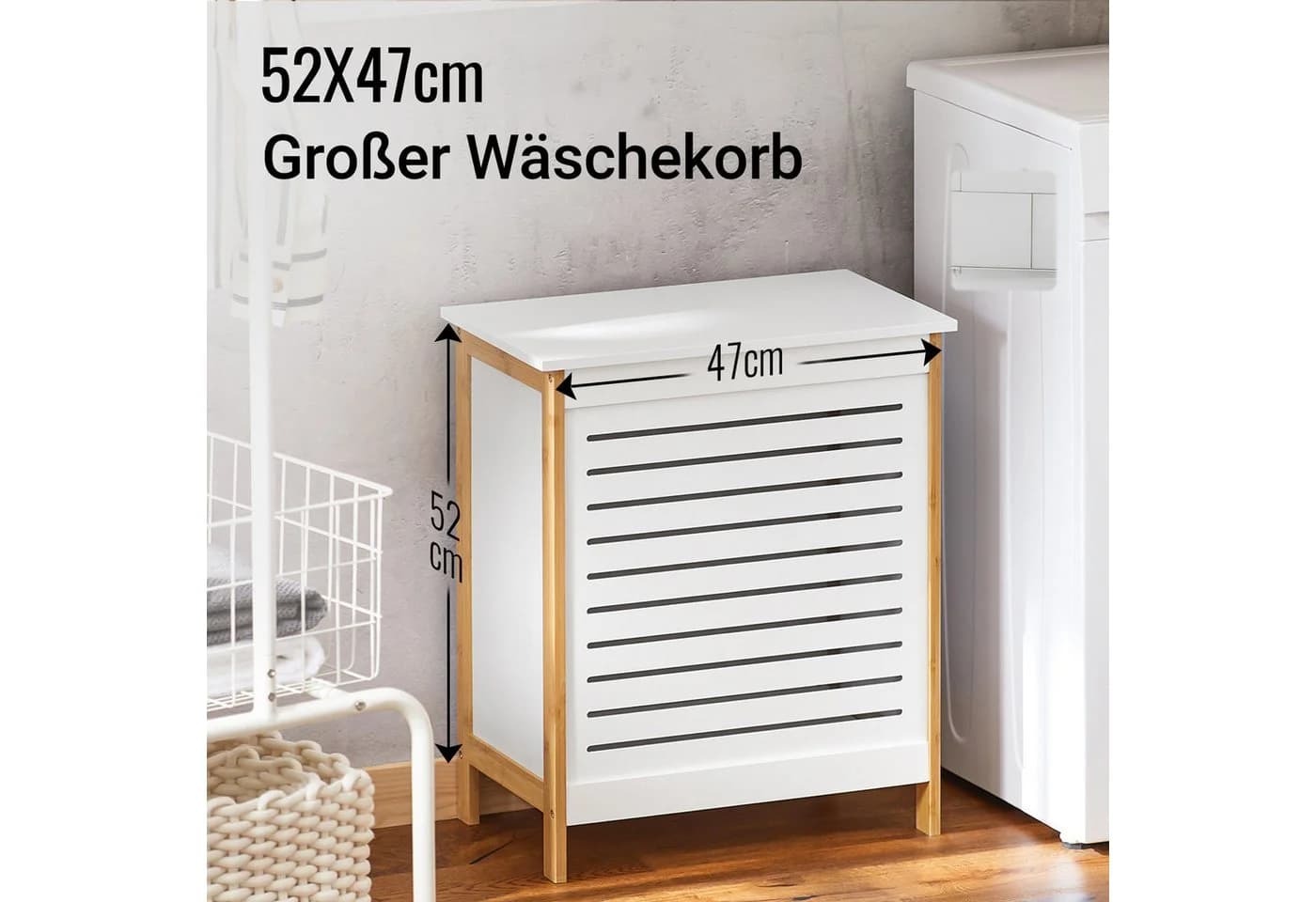 SoBuy Wäschetruhe FSS66 Weiß-Natur mit Deckel - Bild 4