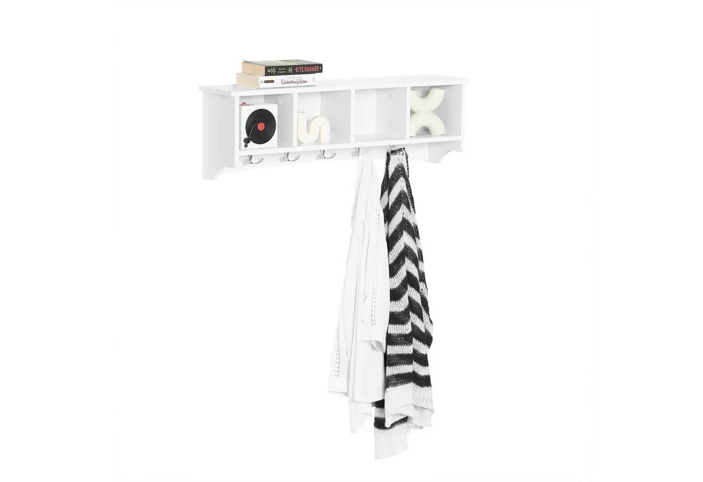 SoBuy Wandgarderobe FRG48 Flurgarderobe mit Ablage Wandregal mit 4/5 Haken Weiß - Bild 2