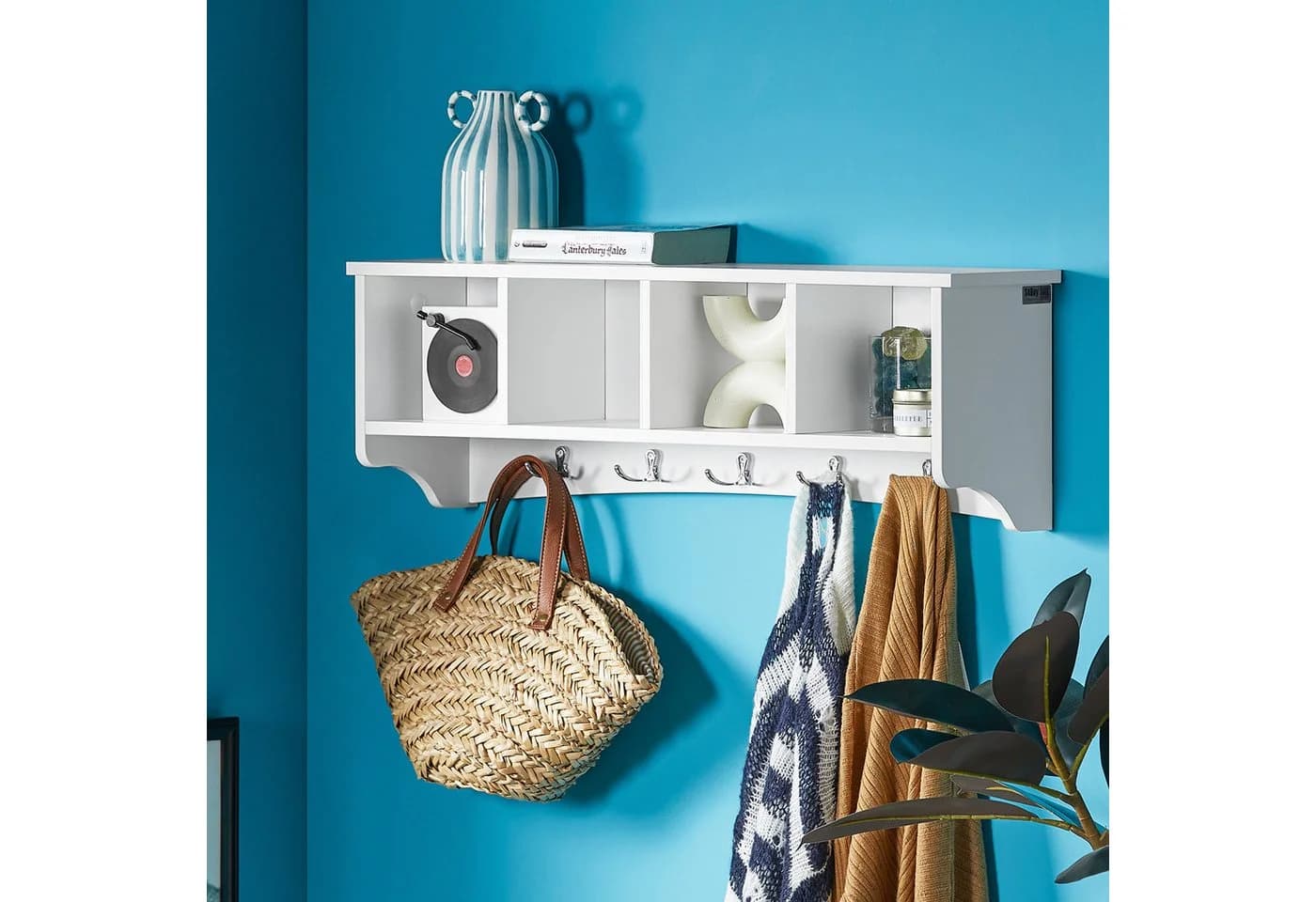 SoBuy Wandgarderobe FRG48 Flurgarderobe mit Ablage Wandregal mit 4/5 Haken Weiß - Bild 4