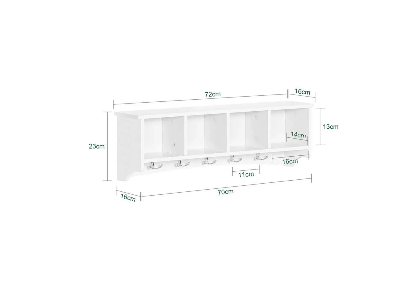 SoBuy Wandgarderobe FRG48 Flurgarderobe mit Ablage Wandregal mit 4/5 Haken Weiß - Bild 5