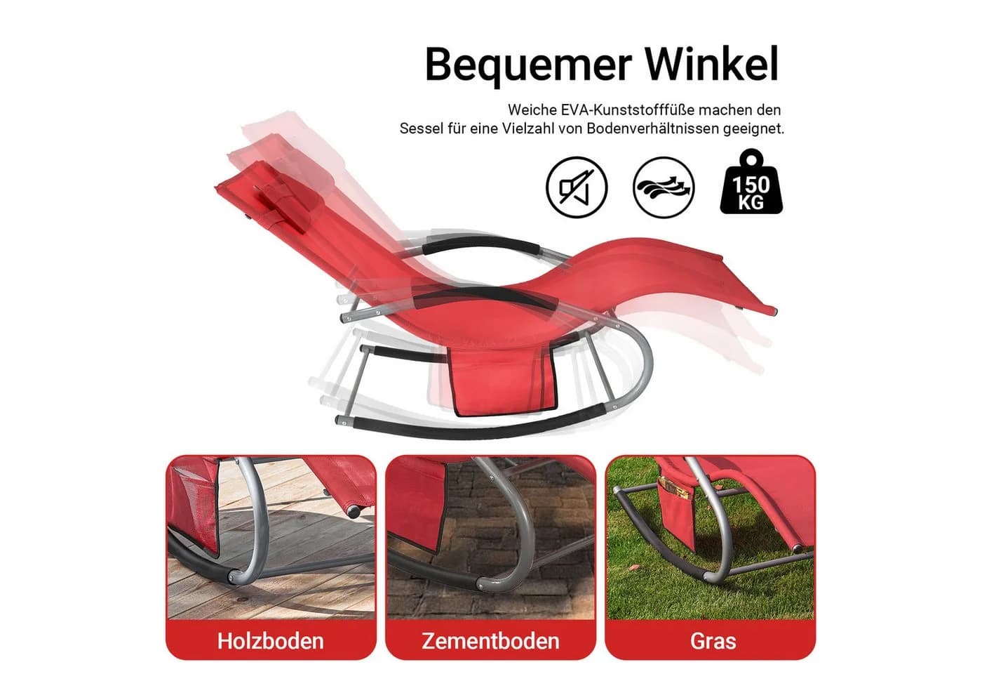 SoBuy Gartenliege OGS28 Relaxliege mit Kopfkissen Rot - Bild 3