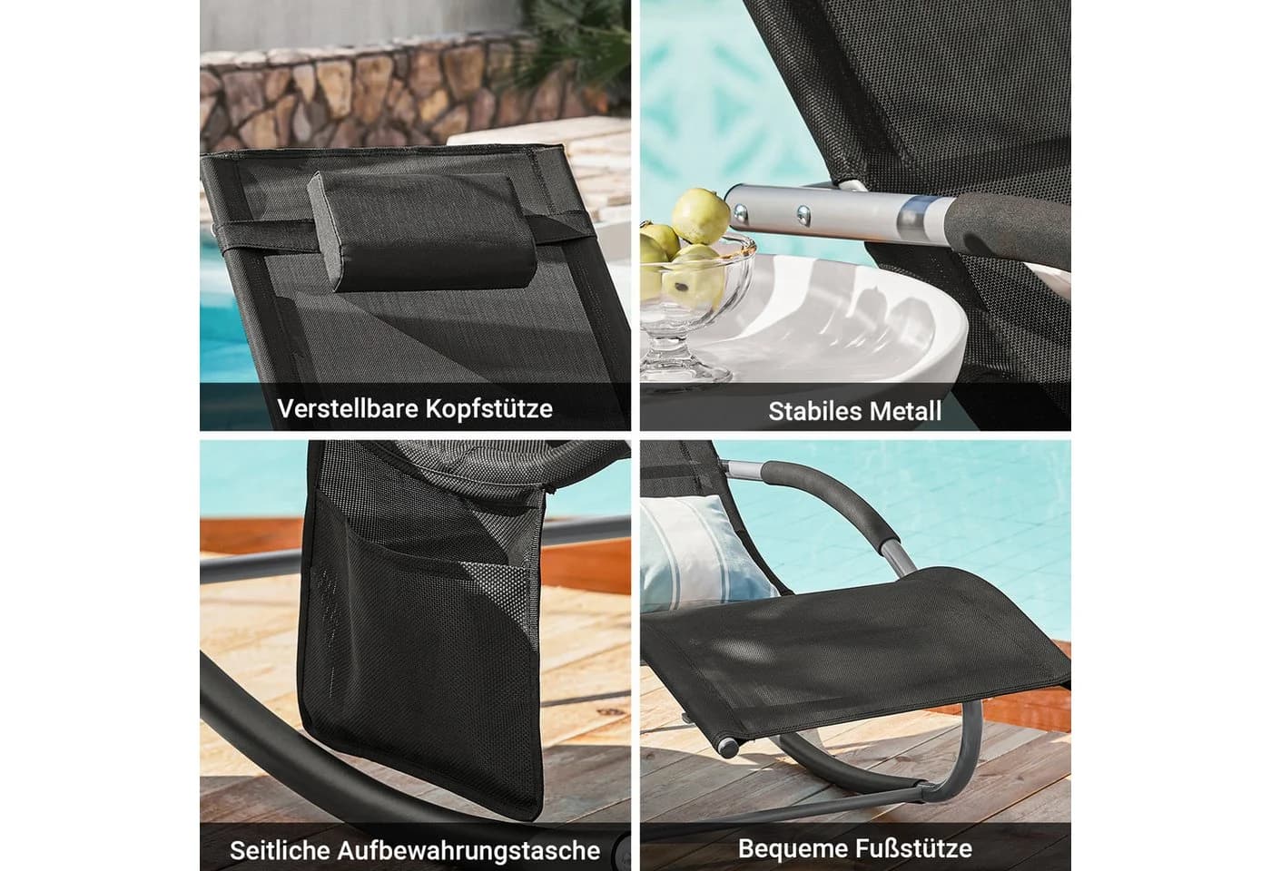 SoBuy Gartenliege OGS28x2 2-tlg. Schwarz Metall Kunstfaser - Bild 5