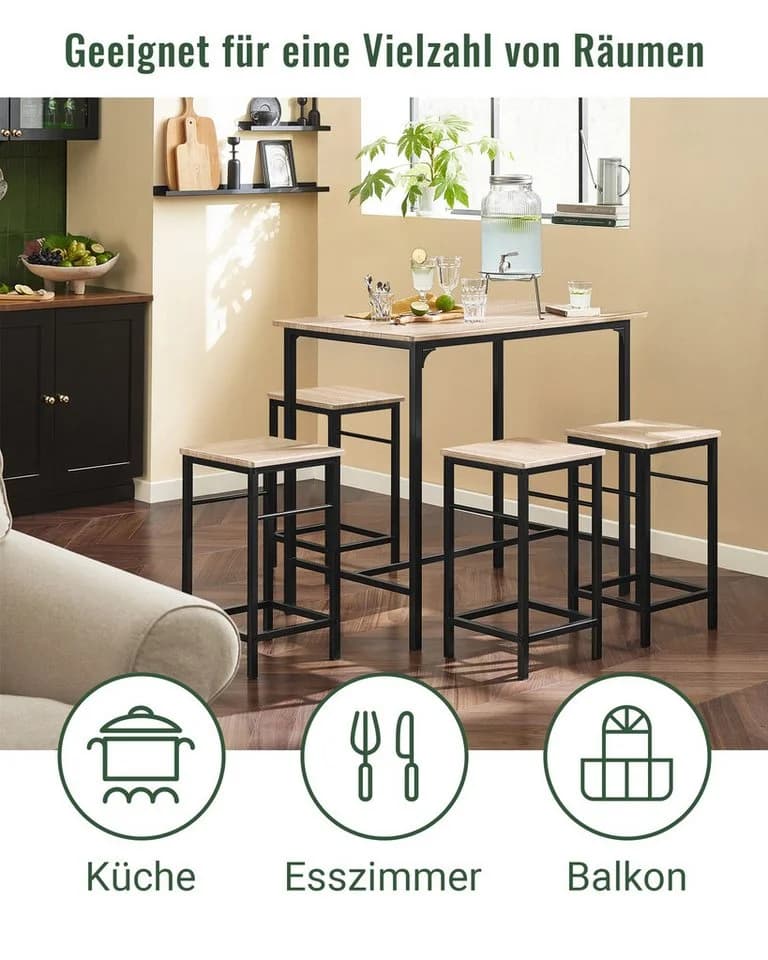 SoBuy Bartisch OGT11 5-teiliges Set mit 4 Stühlen Grau/Weiß