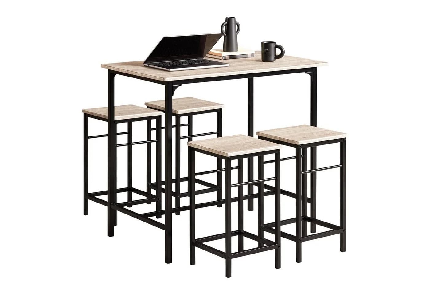 SoBuy Bartisch OGT11 5-teiliges Set mit 4 Stühlen Grau/Weiß - Bild 2