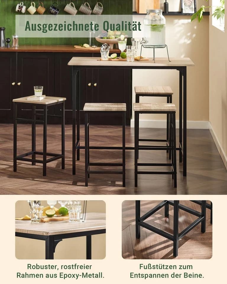 SoBuy Bartisch OGT11 5-teiliges Set mit 4 Stühlen Grau/Weiß - Bild 4