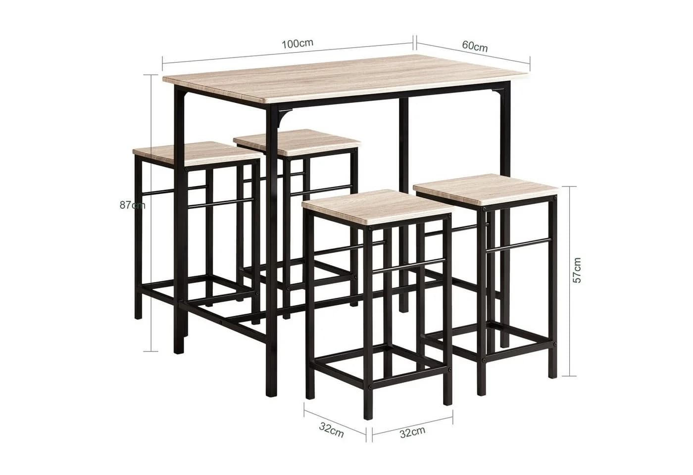 SoBuy Bartisch OGT11 5-teiliges Set mit 4 Stühlen Grau/Weiß - Bild 5