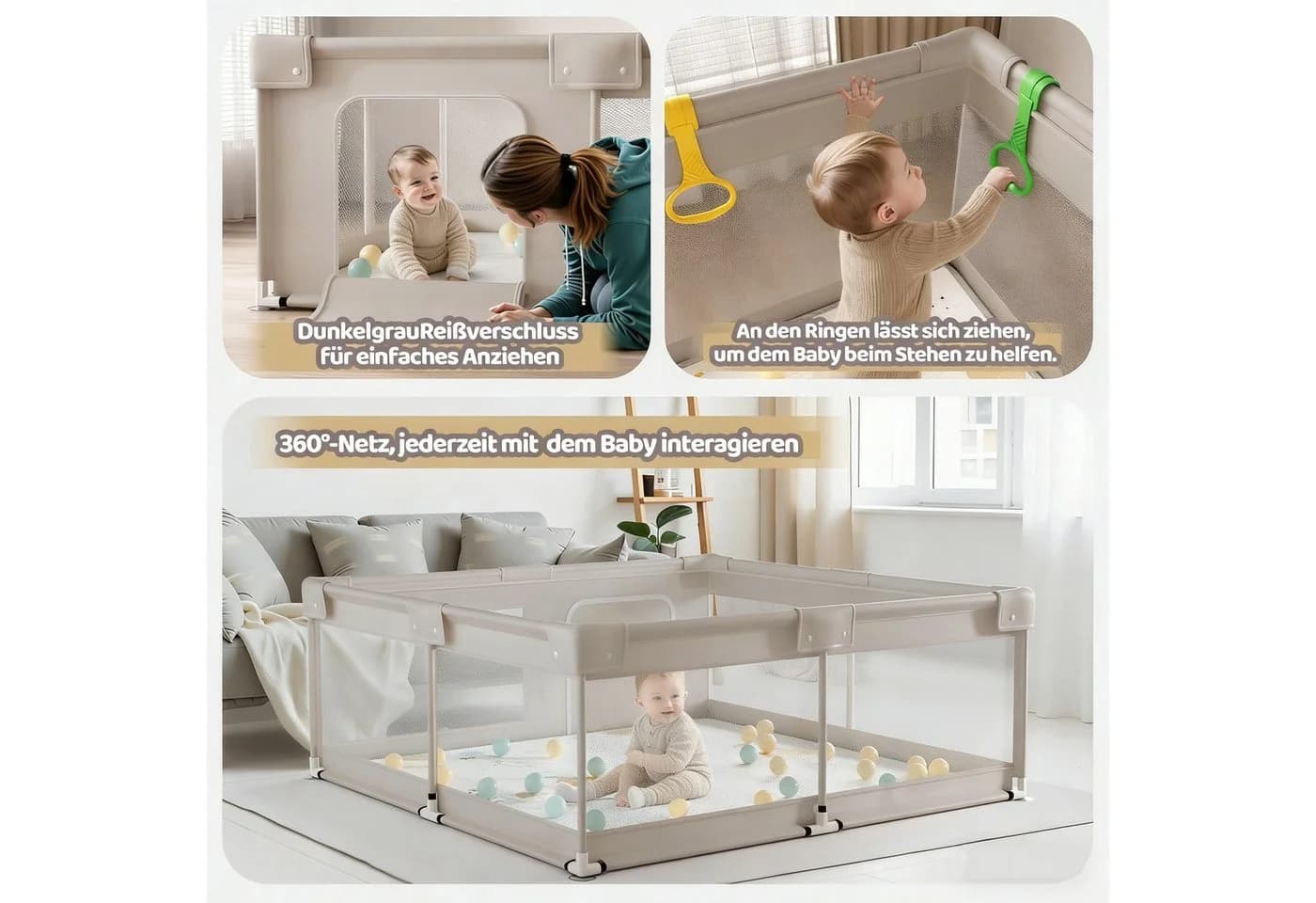 MC Star Baby-Laufstall XXL mit Mesh & Oxford-Matte - Bild 3