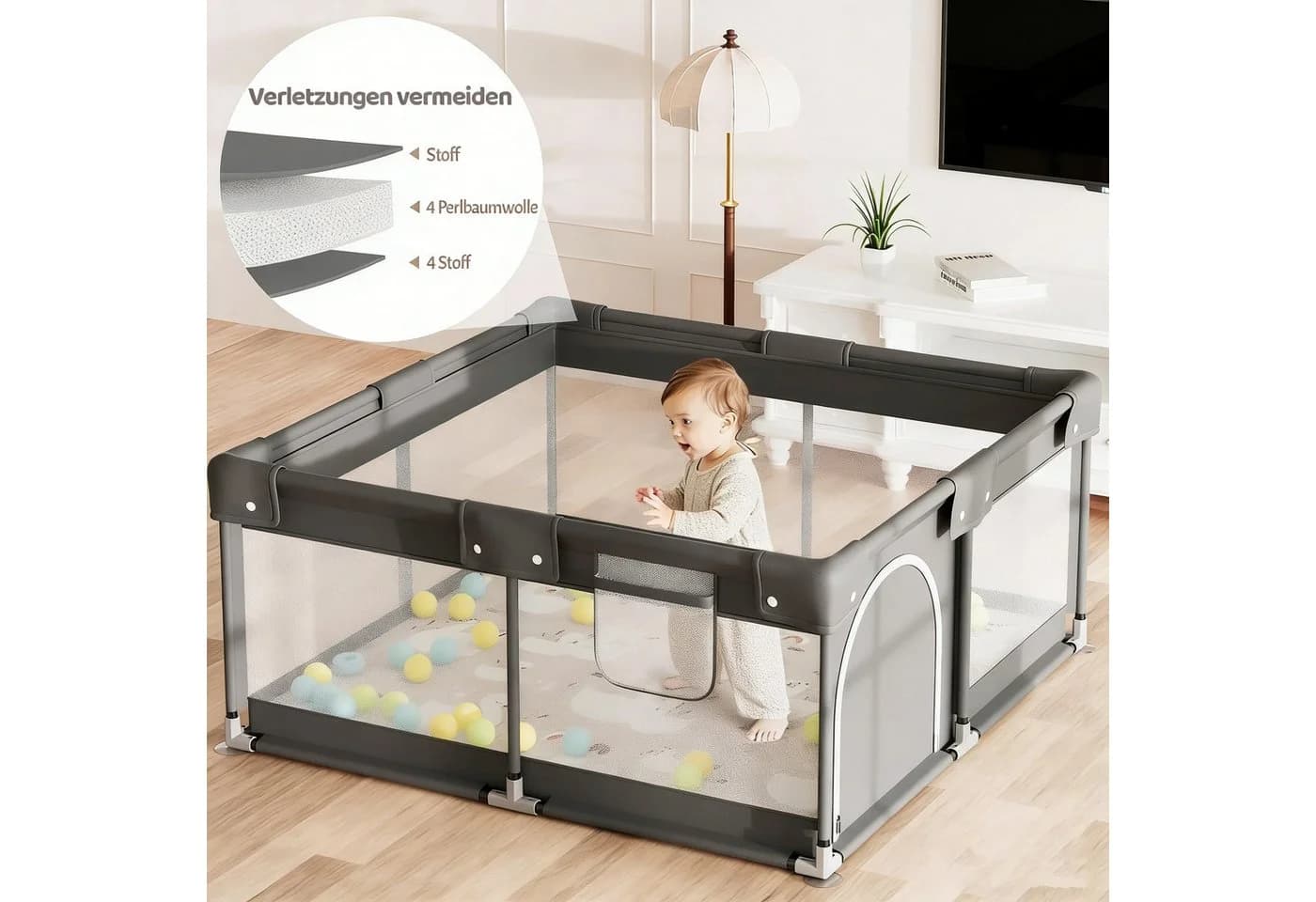 MC Star Laufstall Baby 120 x 120 cm Netzdesign