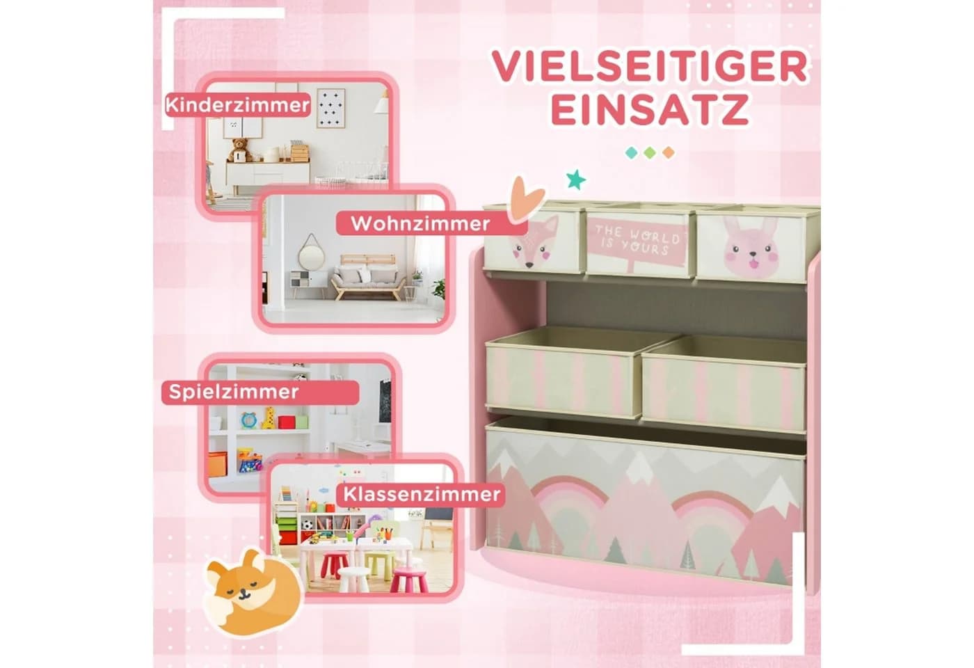 MC Star Kinderkleiderschrank mit 6 Stoffboxen Rosa - Bild 3