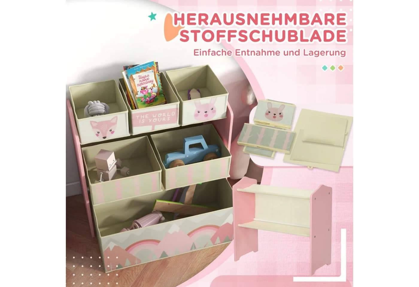MC Star Kinderkleiderschrank mit 6 Stoffboxen Rosa - Bild 5