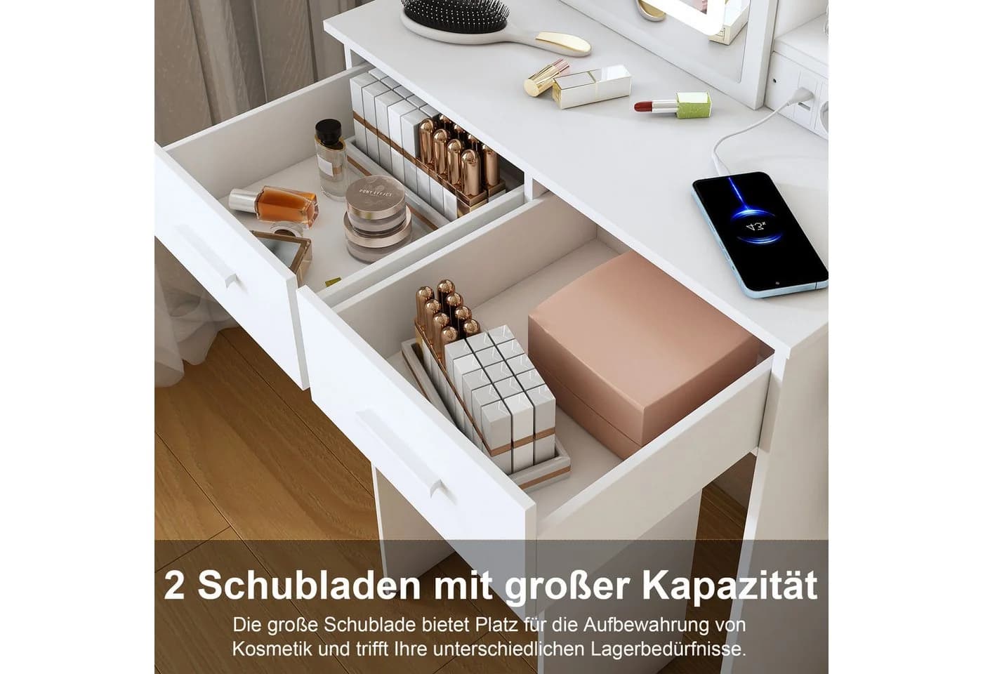 MC Star Schminktisch Weiß mit LED-Beleuchtung & Hocker