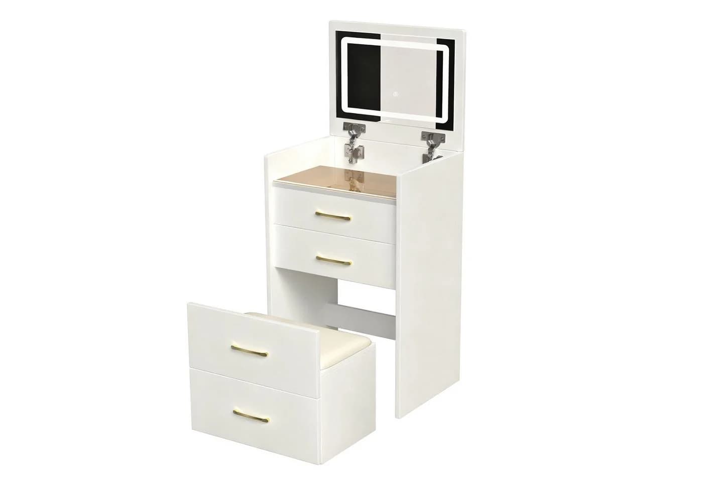 MC Star Schminktisch 3-in-1 Weiß mit Glasplatte und Hocker - Bild 2