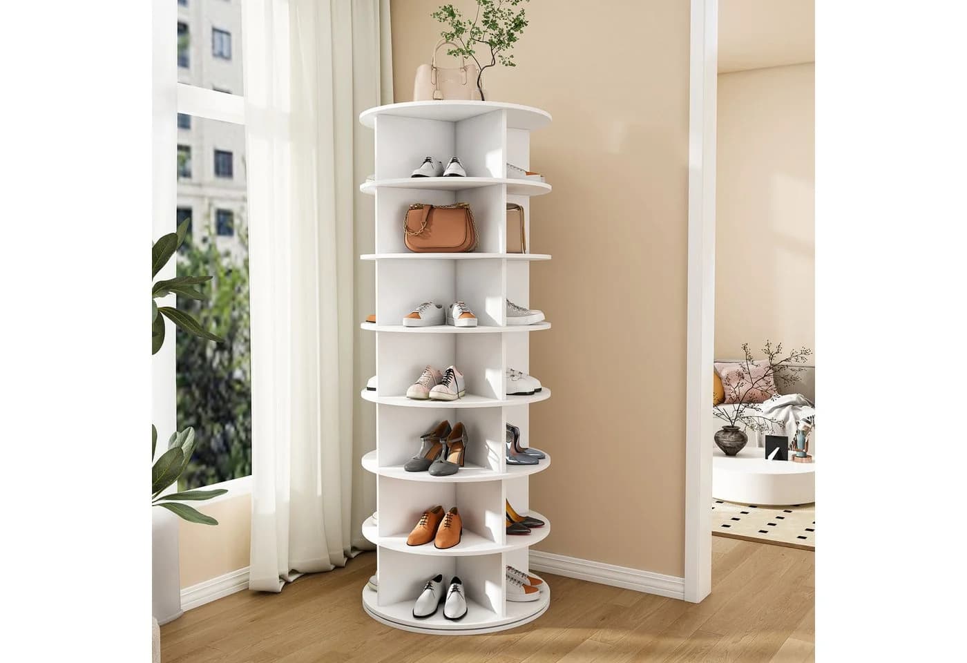 MC Star Schuhregal Drehbares mit 360° Drehfunktion, Freistehendes Schuhregal für 28 Paar Schuhe, Platzsparend, Weiß - Bild 2