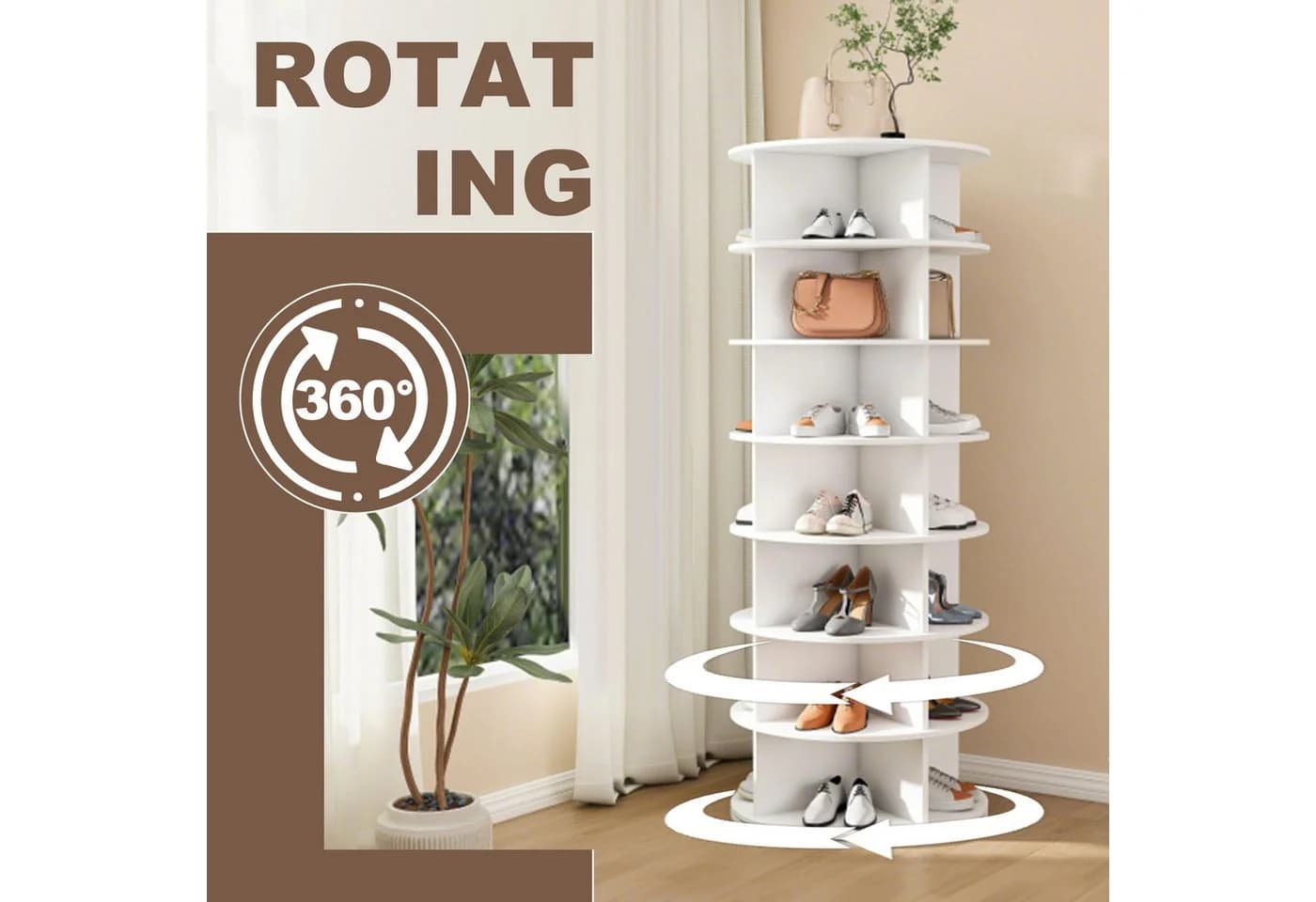 MC Star Schuhregal Drehbares mit 360° Drehfunktion, Freistehendes Schuhregal für 28 Paar Schuhe, Platzsparend, Weiß - Bild 3