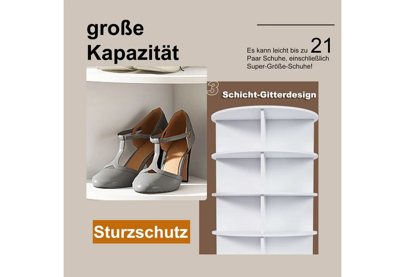 MC Star Schuhregal Drehbares mit 360° Drehfunktion, Freistehendes Schuhregal für 28 Paar Schuhe, Platzsparend, Weiß - Bild 4
