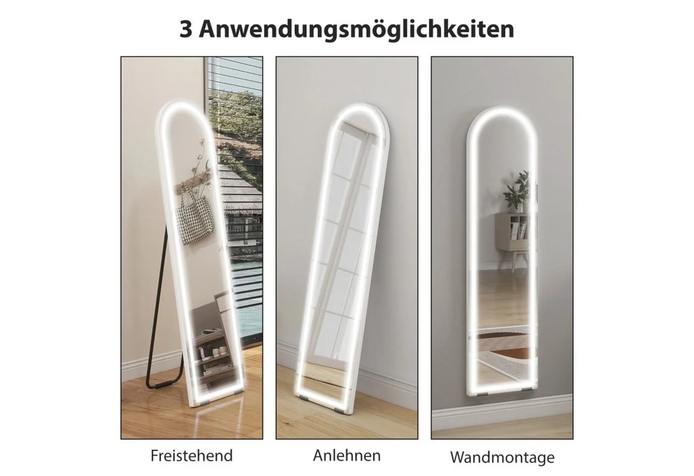 MC Star Ganzkörperspiegel mit LED-Beleuchtung, bogenförmig, dimmbar, weiß - Bild 4