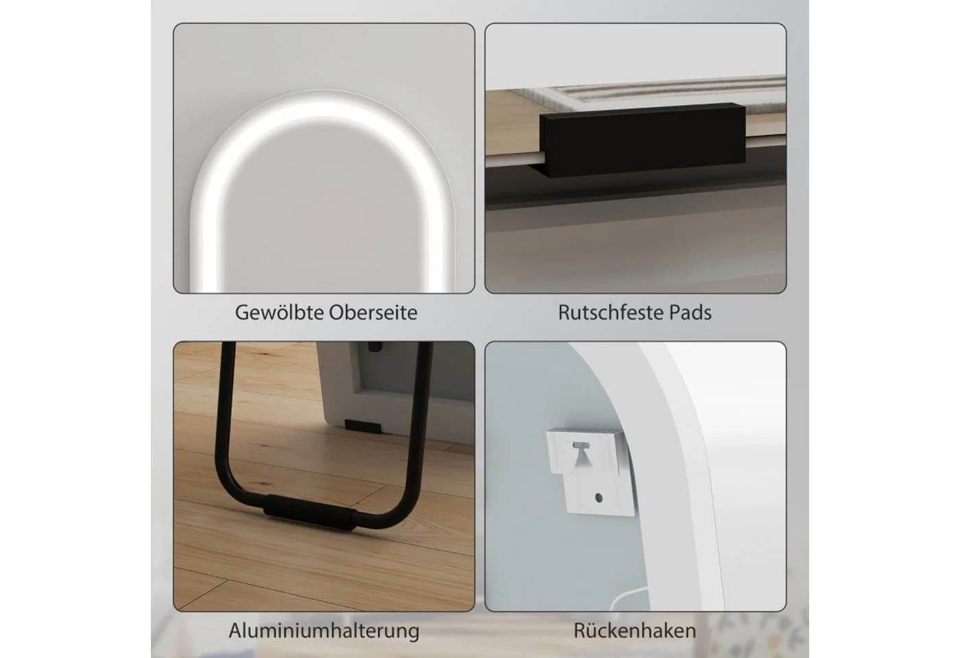 MC Star Ganzkörperspiegel mit LED-Beleuchtung, bogenförmig, dimmbar, weiß - Bild 5