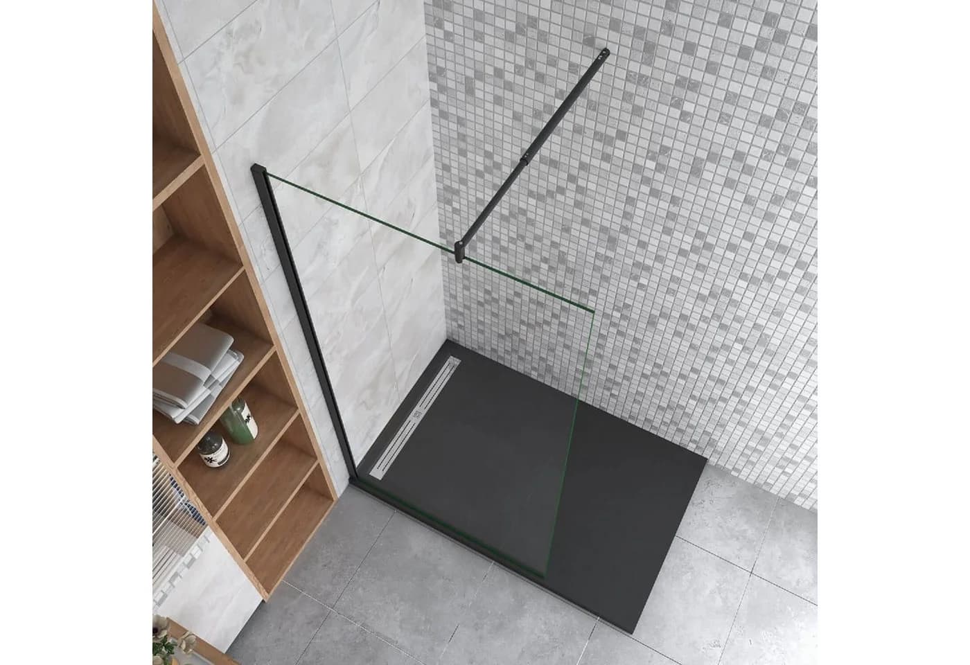 duschspa Duschwand 8mm Nano Glas Schwarz Aluminium Rahmen