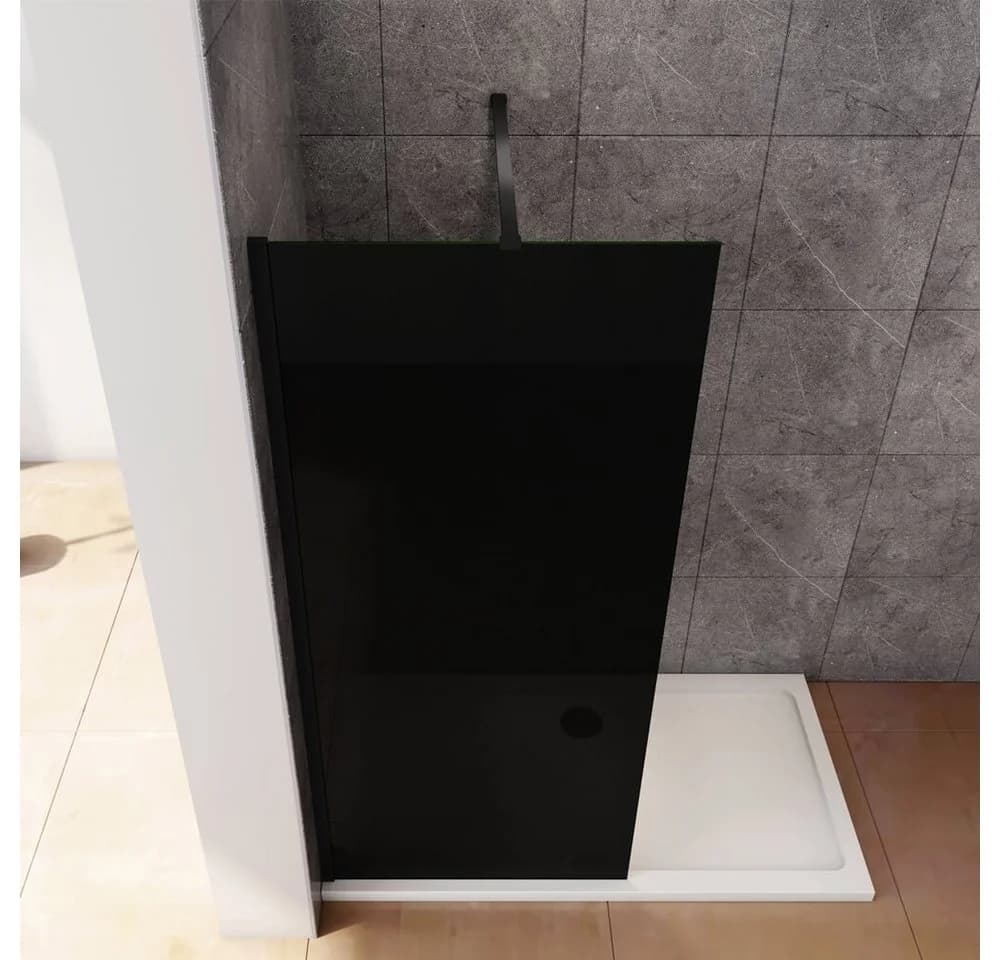 duschspa Duschwand 200cm Schwarz ESG Glas Aluminiumrahmen