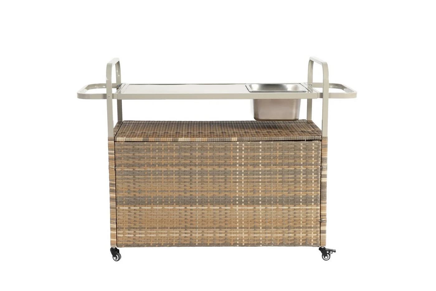 LVHOM Küchenwagen Outdoor-Insel Beige PE-Rattan mit Eiskübel - Bild 5