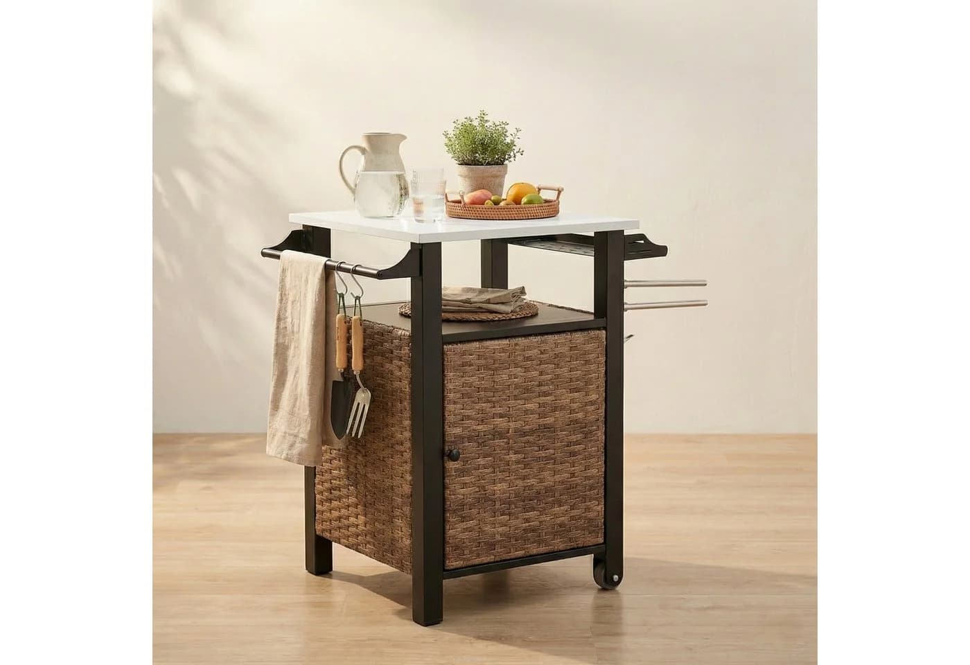 LVHOM Küchenwagen Rattan Edelstahl mit Rollen - Bild 5