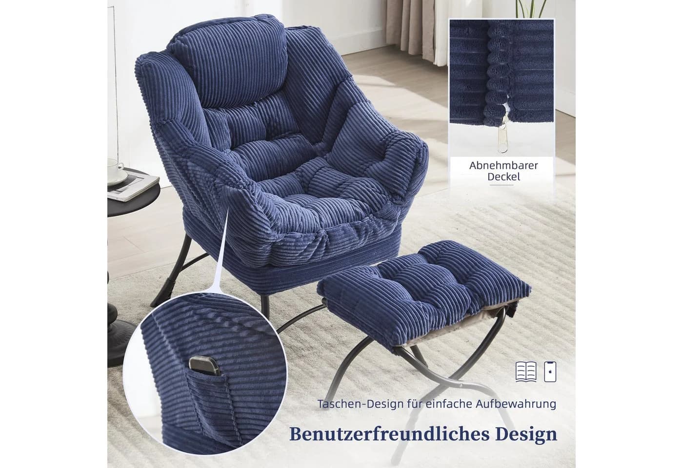 LVHOM Loungesessel Relaxsessel mit Hocker Blau - Bild 4