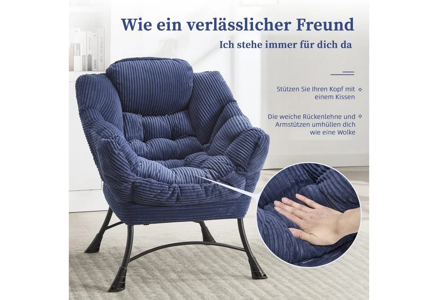 LVHOM Loungesessel Relaxsessel mit Hocker Blau - Bild 5