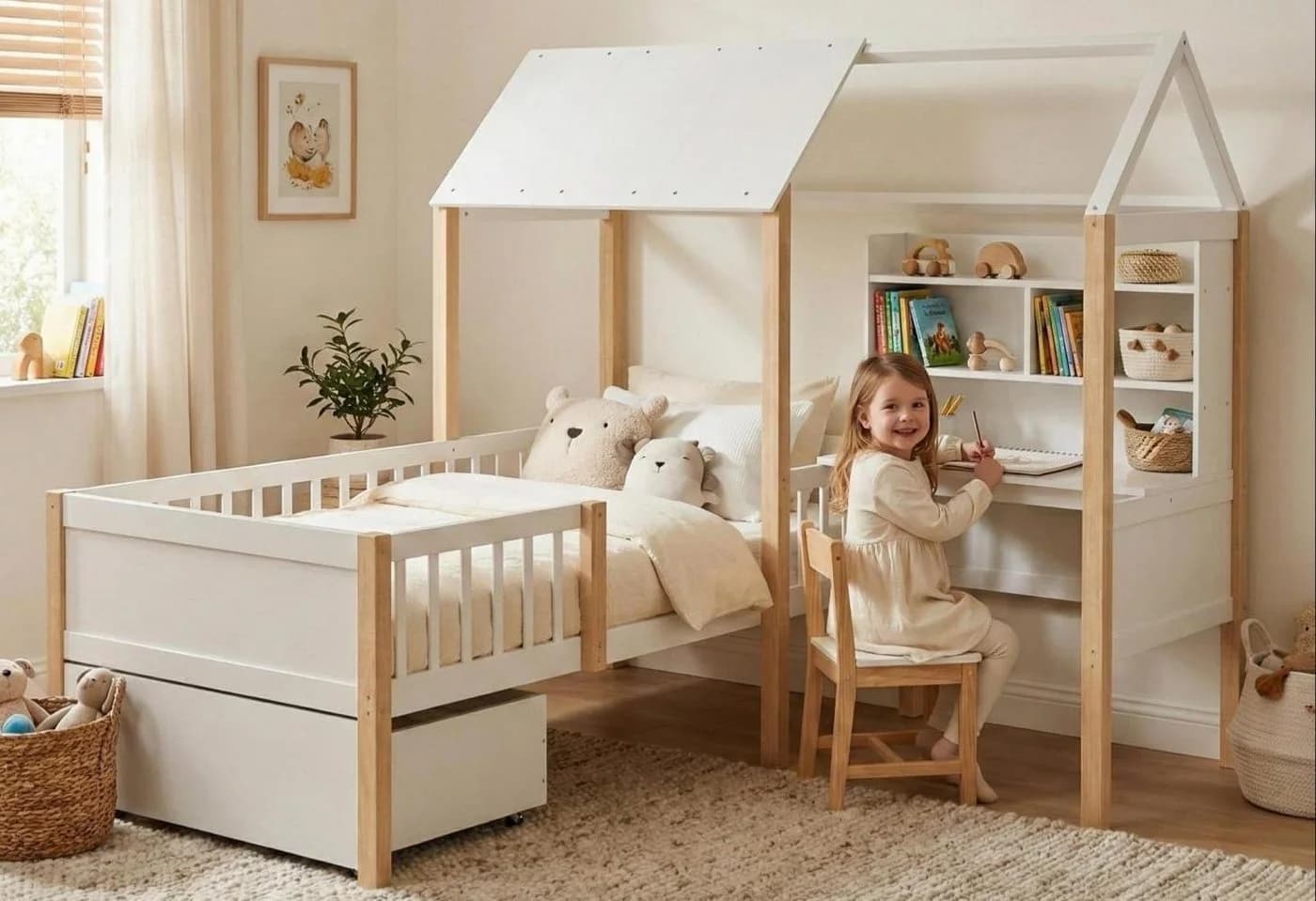 LVHOM Hausbett 90x200 cm L-förmig mit Schreibtisch und Schubladen - Bild 2
