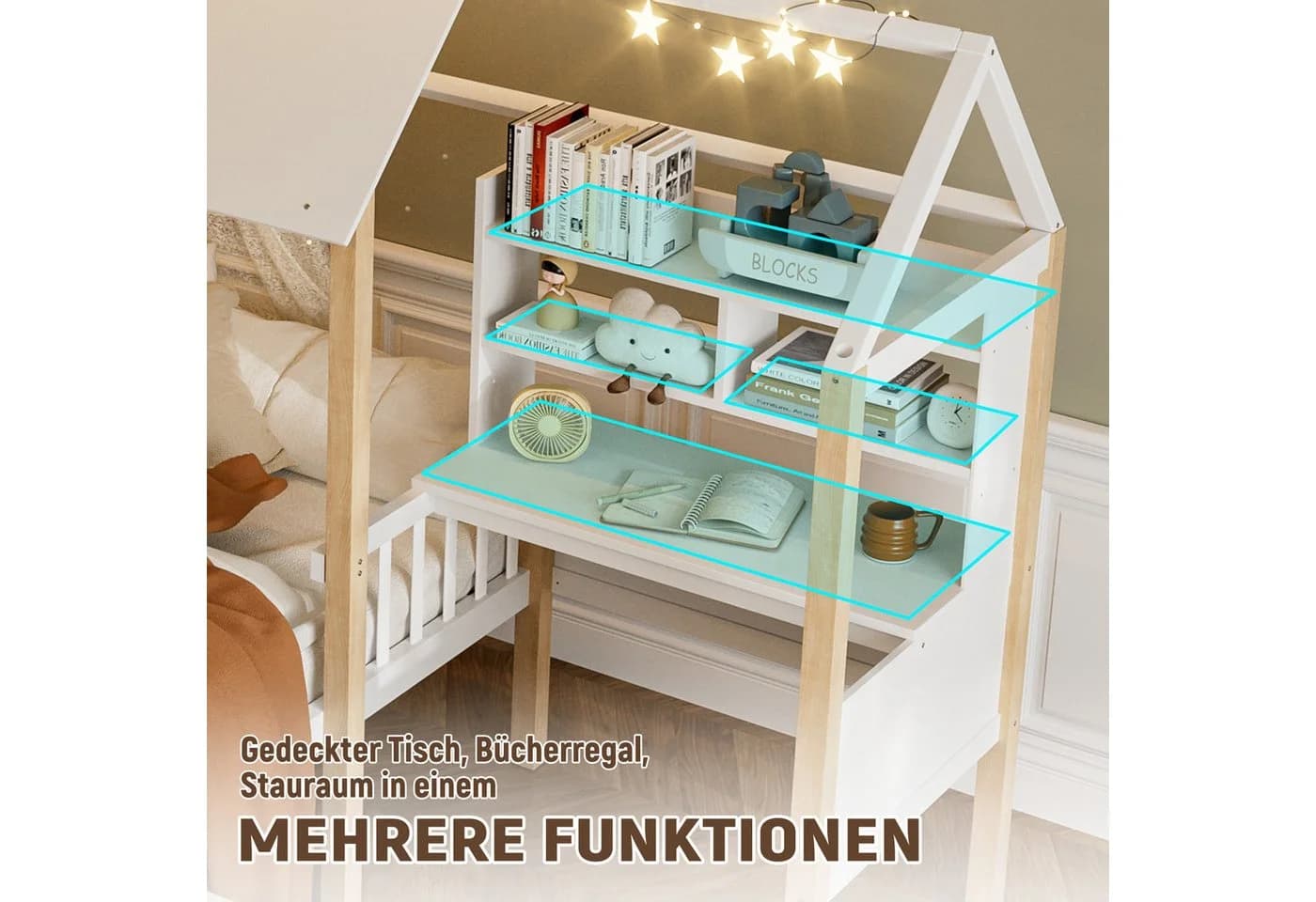 LVHOM Hausbett 90x200 cm L-förmig mit Schreibtisch und Schubladen - Bild 5