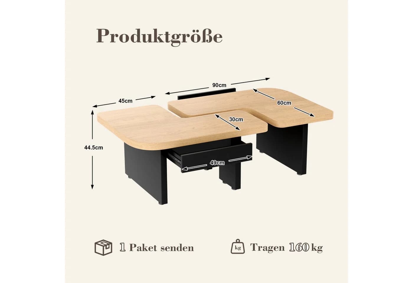 LVHOM Modularer Couchtisch 2-in-1 mit LED Beleuchtung - Bild 3