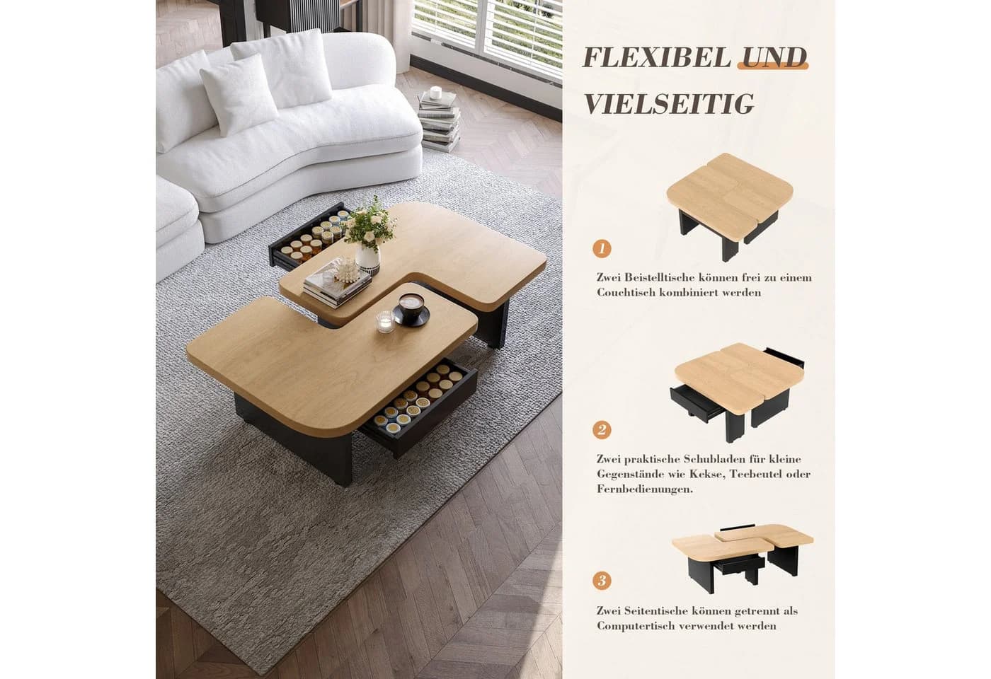 LVHOM Modularer Couchtisch 2-in-1 mit LED Beleuchtung - Bild 4