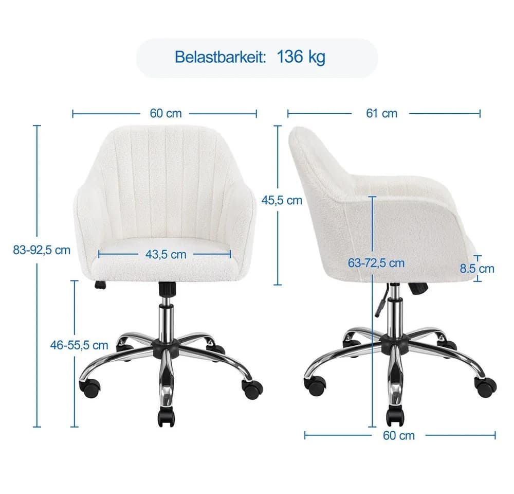 Yaheetech Bürostuhl Elfenbein Höhenverstellbar mit Wippfunktion - Bild 4