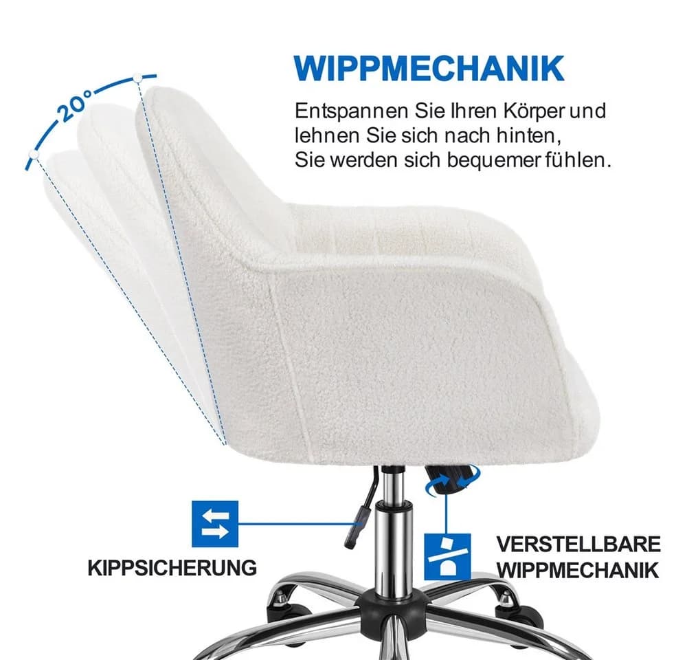 Yaheetech Bürostuhl Elfenbein Höhenverstellbar mit Wippfunktion - Bild 5