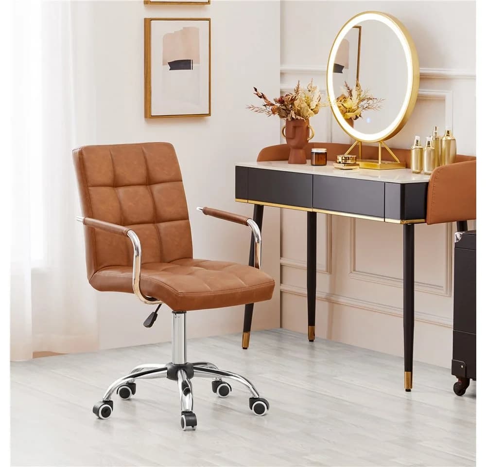 Yaheetech Bürostuhl höhenverstellbar Retro-Braun Kunstleder