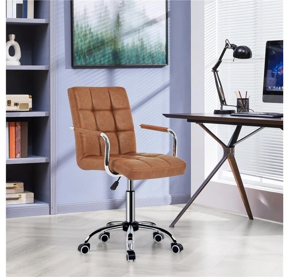 Yaheetech Bürostuhl höhenverstellbar Retro-Braun Kunstleder - Bild 3