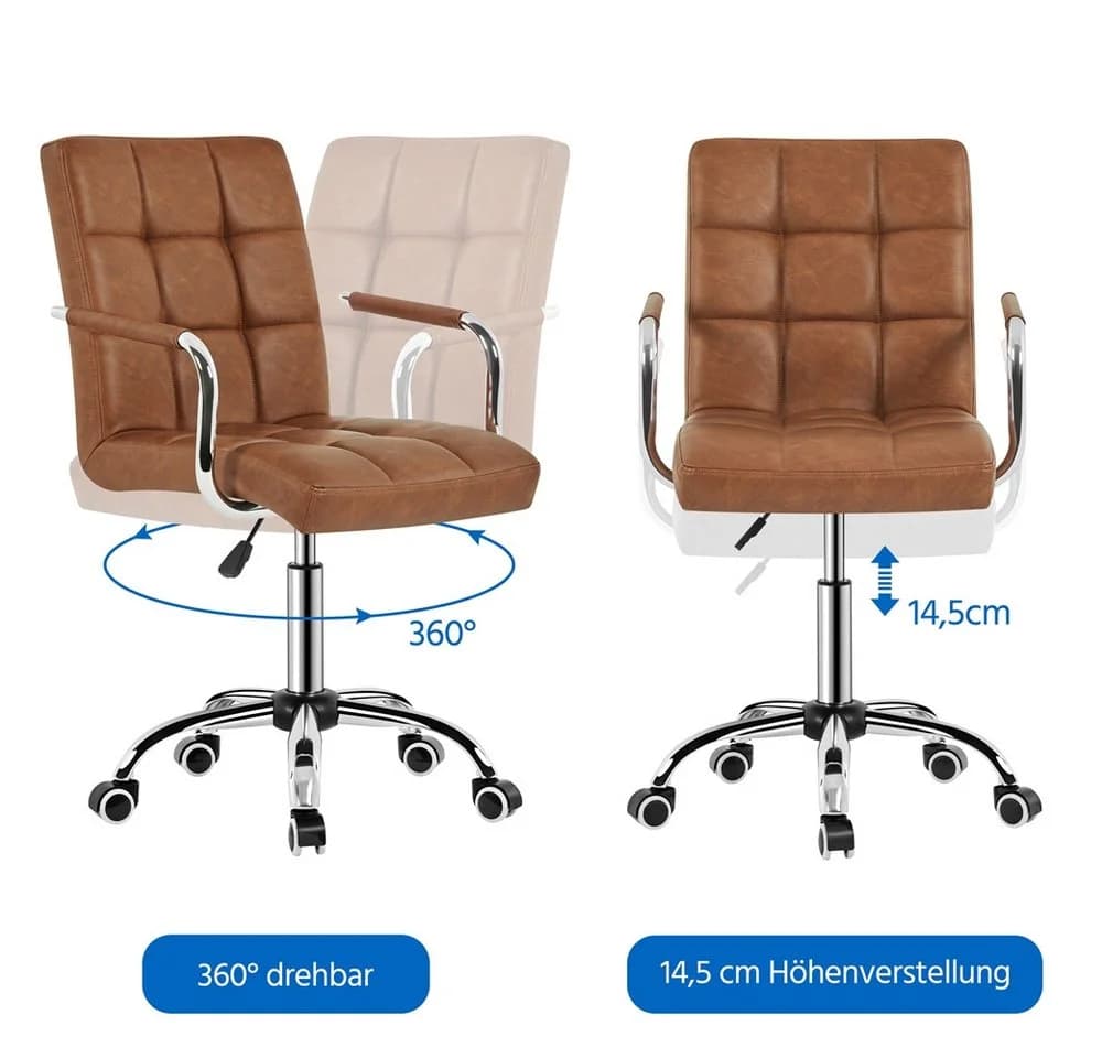 Yaheetech Bürostuhl höhenverstellbar Retro-Braun Kunstleder - Bild 5