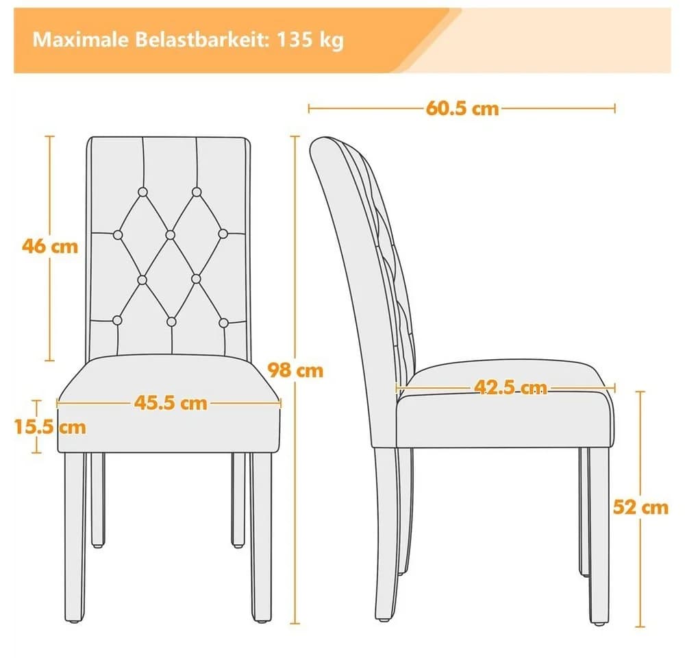 Yaheetech Esszimmerstuhl 2er Set Retro Braun Kunstleder Gummibaumholz - Bild 5