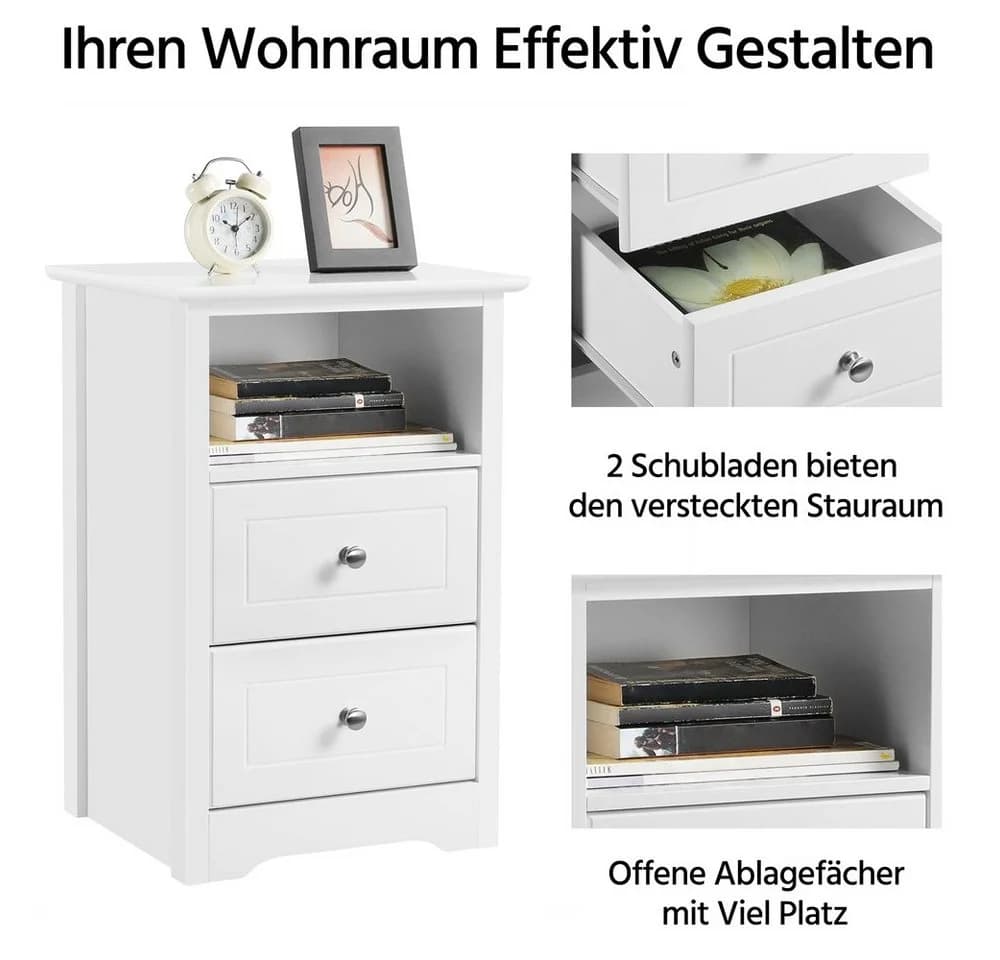 Yaheetech Nachtkonsole 2er Set Weiß mit Schubladen - Bild 5