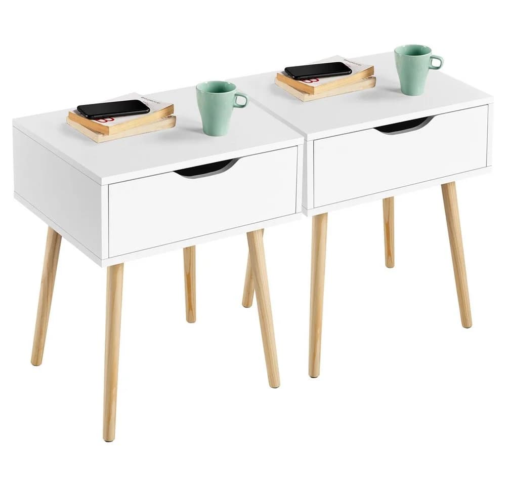 Yaheetech Nachttisch 2 Stück Set Weiß mit Schublade Holz - Bild 2