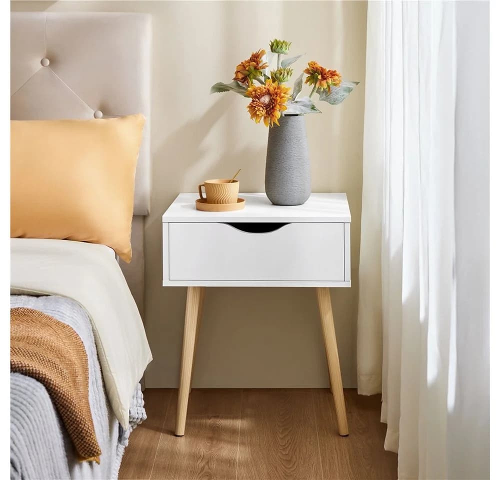 Yaheetech Nachttisch 2 Stück Set Weiß mit Schublade Holz - Bild 3