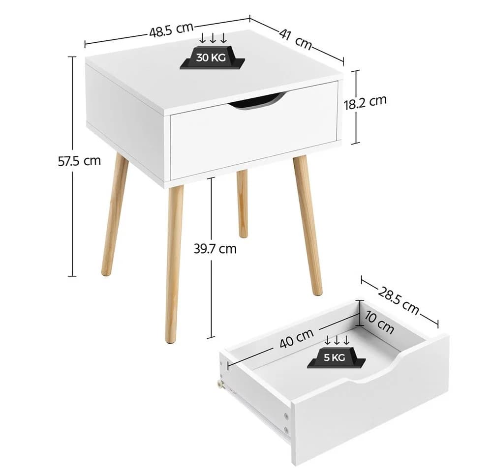 Yaheetech Nachttisch 2 Stück Set Weiß mit Schublade Holz - Bild 4