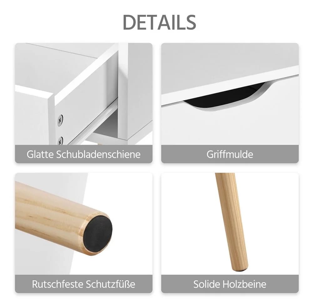 Yaheetech Nachttisch 2 Stück Set Weiß mit Schublade Holz - Bild 5