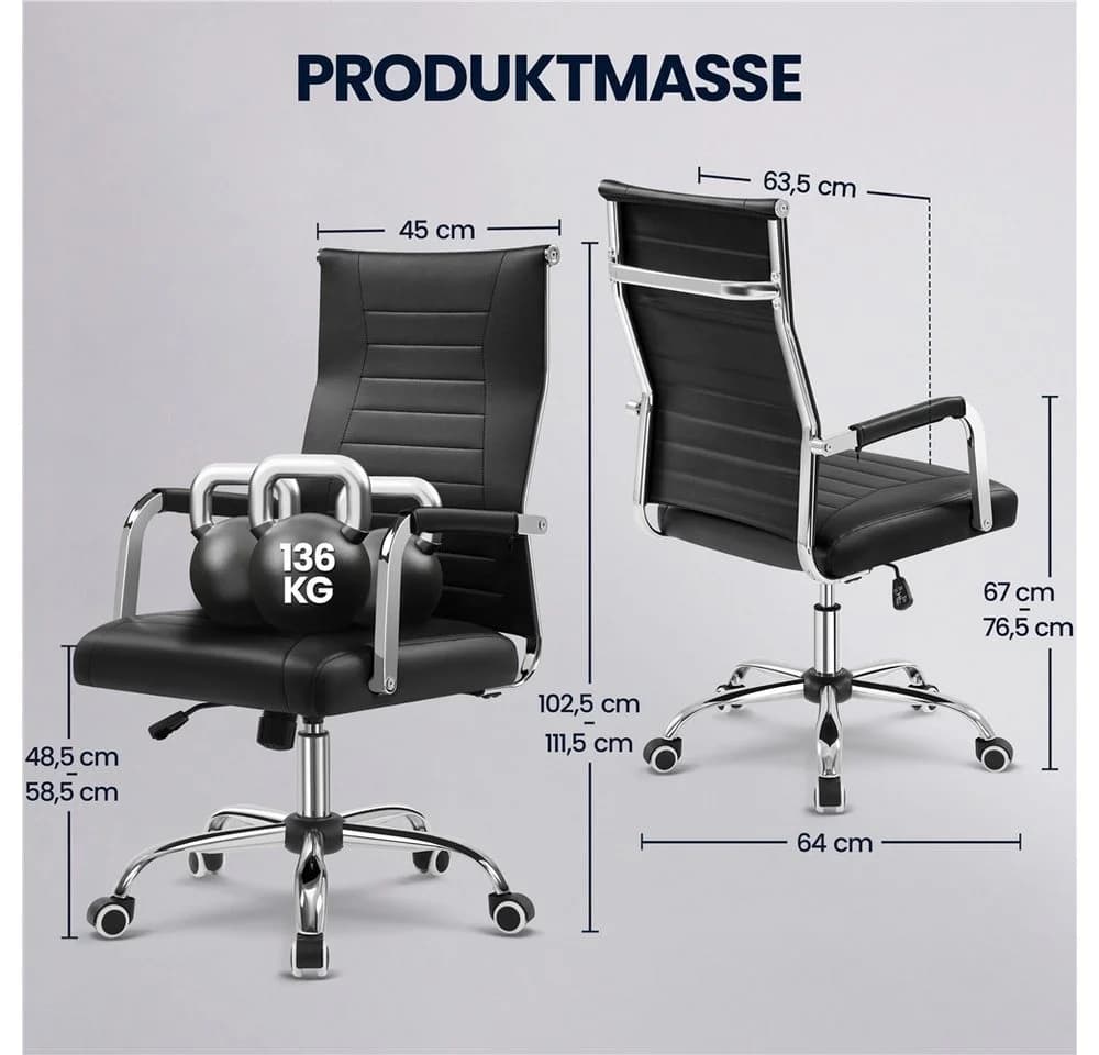 Yaheetech Bürostuhl Schwarz mit verstellbarer Rückenlehne - Bild 5