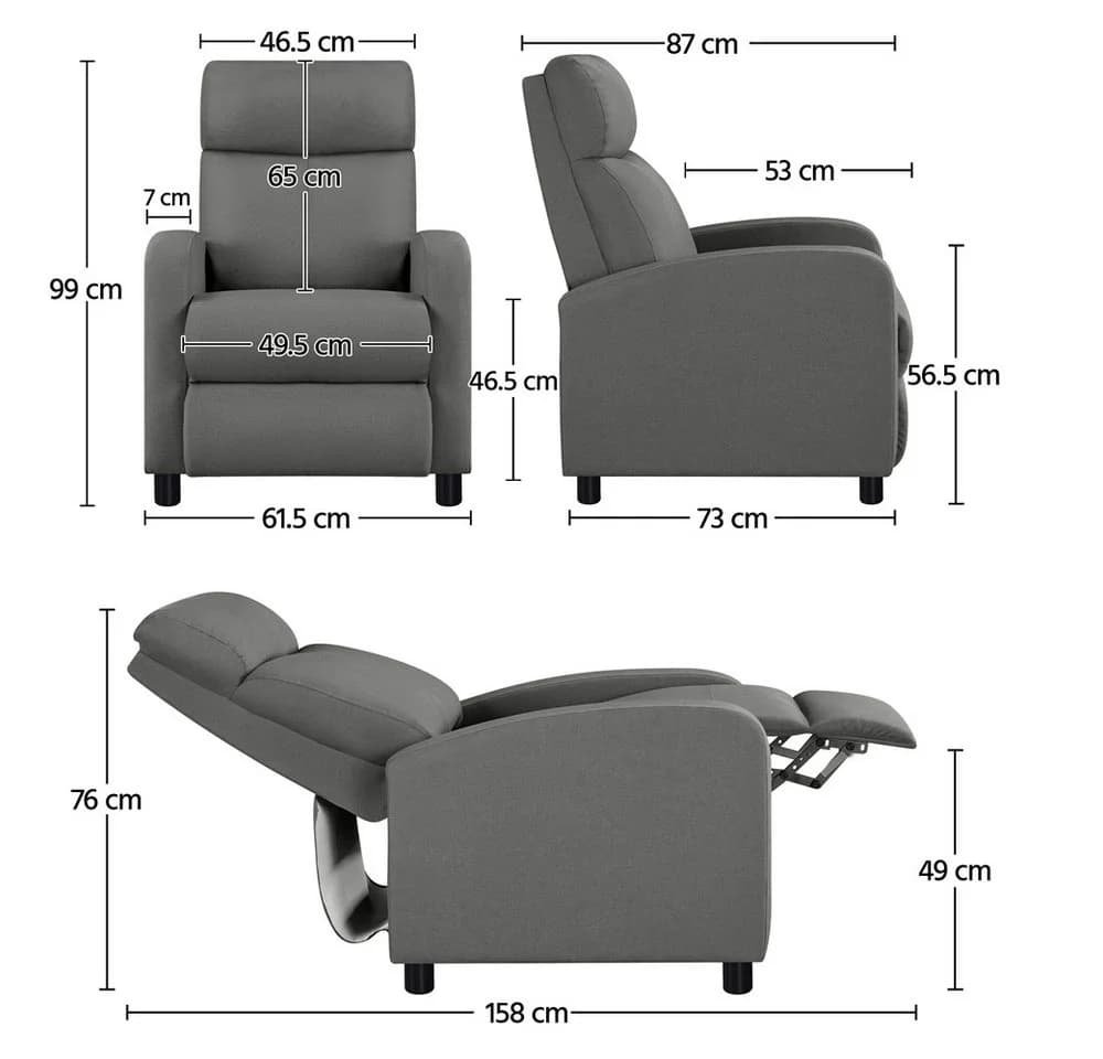 Yaheetech Relaxsessel Loungesessel Grau mit Liegefunktion - Bild 4