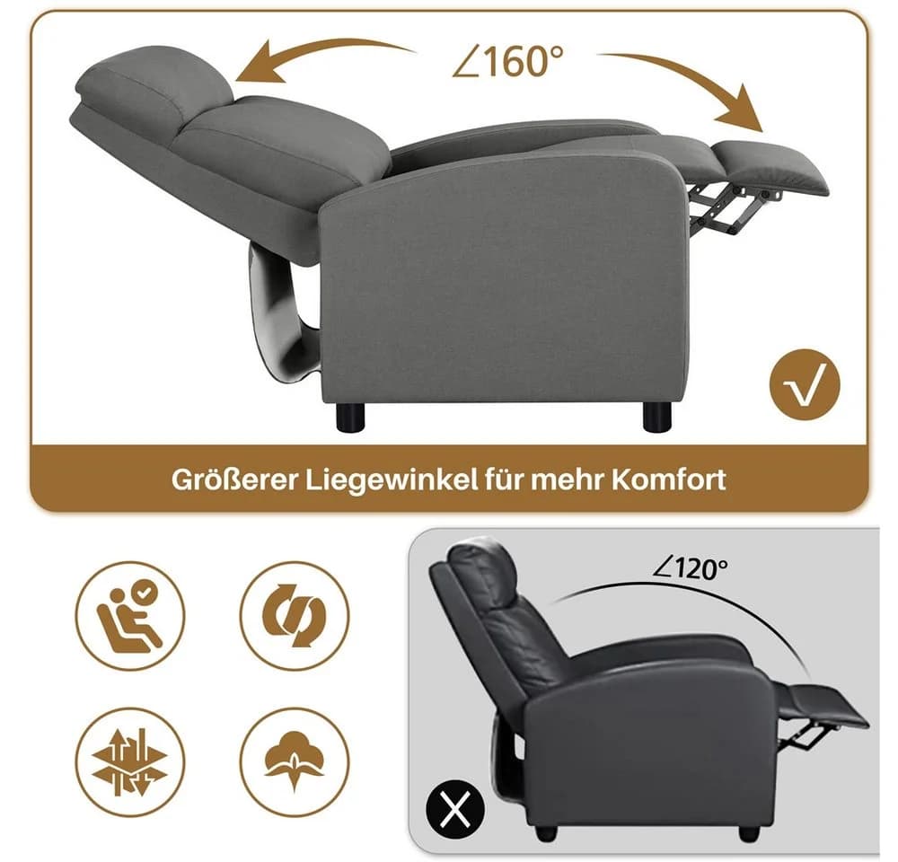 Yaheetech Relaxsessel Loungesessel Grau mit Liegefunktion - Bild 5