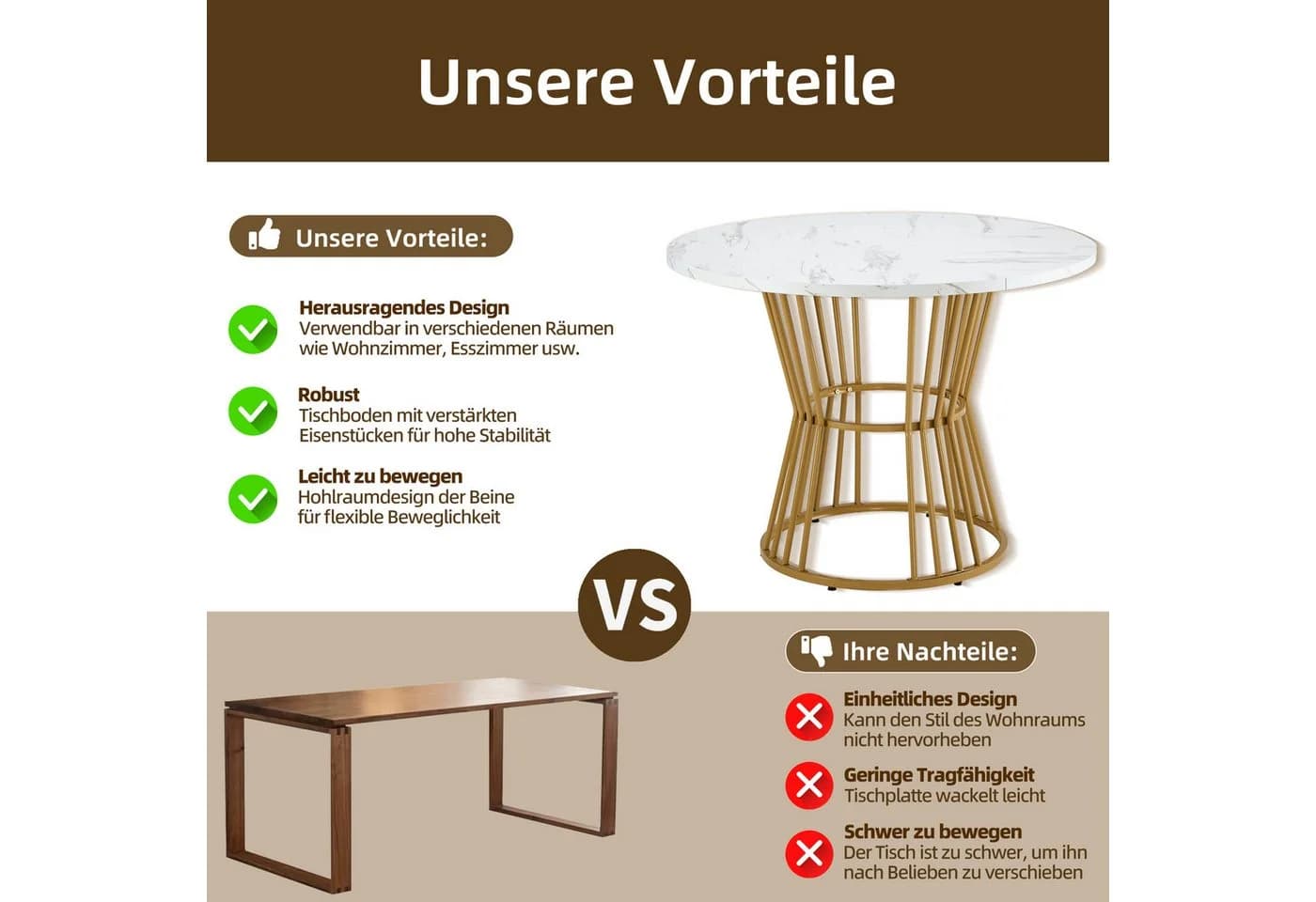 i@home Essgruppe 5-teilig Runder Tisch 100cm Gold Samt